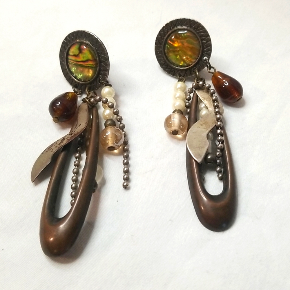 Vintage Colorful Beaded Snake Earrings Dangle